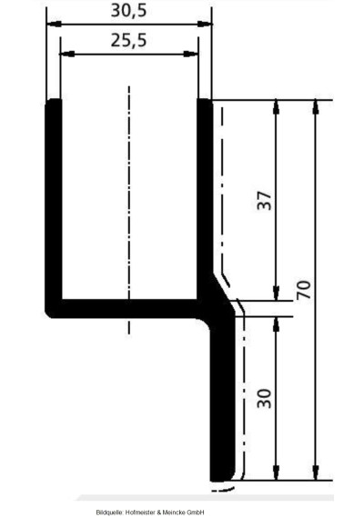 Bordwandprofil / Einfassprofil mit gekröpftem Anschlag 30 mm blank